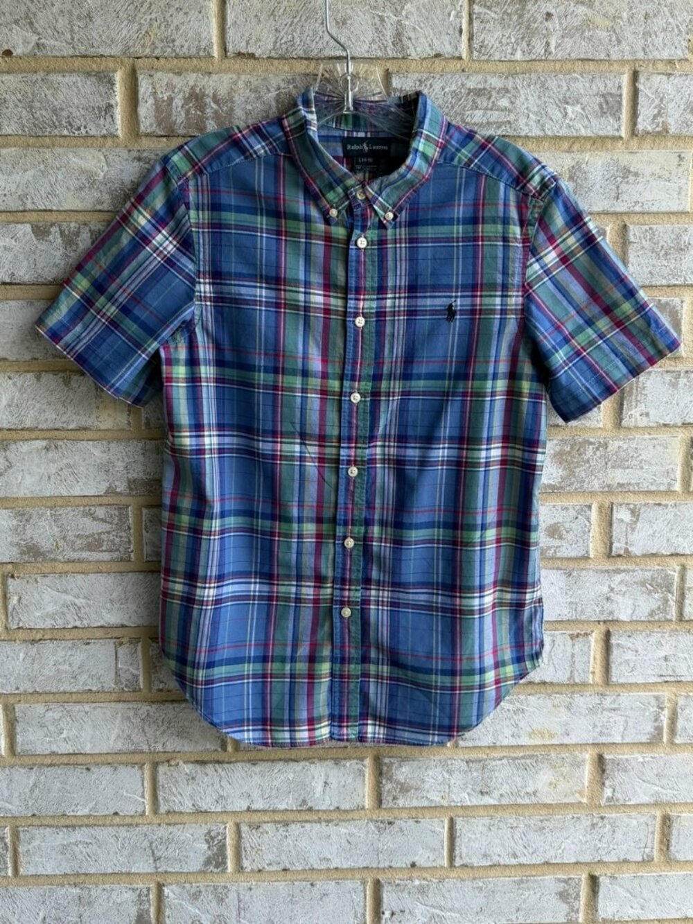 Ralph Lauren Short Sleeve Button Up Multicolor Plaid Shirt Boy's Size L (14/16)